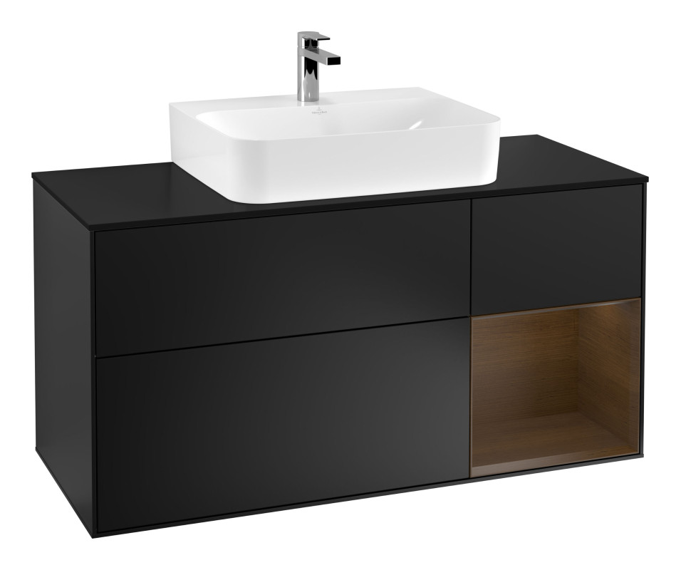 Тумба под раковину Villeroy & Boch Finion 120х50,1 см с подсветкой МДФ черный матовый лак/стекло черное матовое G172GNPD