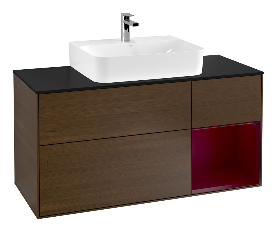 Тумба под раковину Villeroy & Boch Finion 120х50,1 см с подсветкой МДФ шпон грецкого ореха/стекло черное матовое G172HBGN