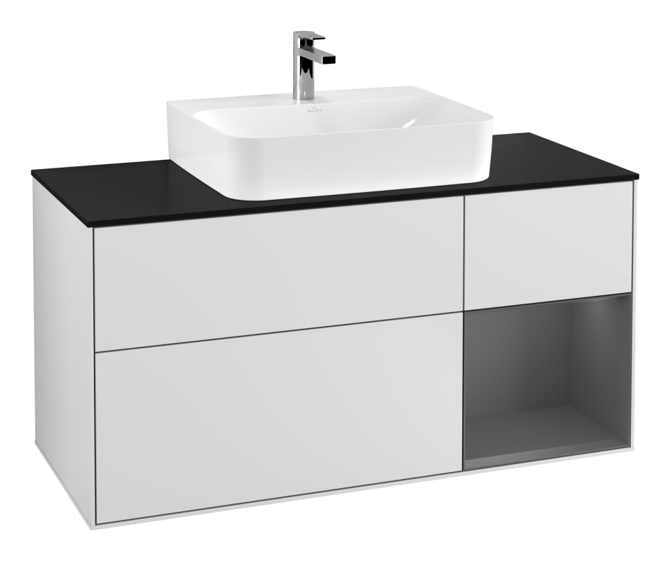 Тумба под раковину Villeroy & Boch Finion 120х50,1 см с подсветкой МДФ белый матовый лак/стекло черное матовое G172GKMT