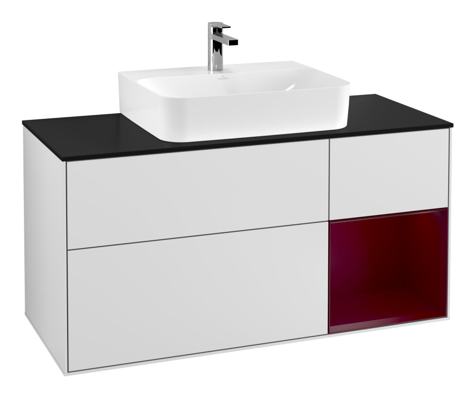 Тумба під раковину Villeroy & Boch Finion 120х50,1 см із підсвічуванням МДФ білий матовий лак/скло чорне матове G172HBMT