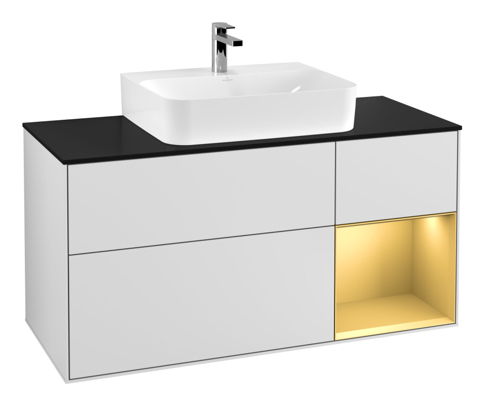 Тумба под раковину Villeroy & Boch Finion 120х50,1 см с подсветкой МДФ белый матовый лак/стекло черное матовое G172HFMT