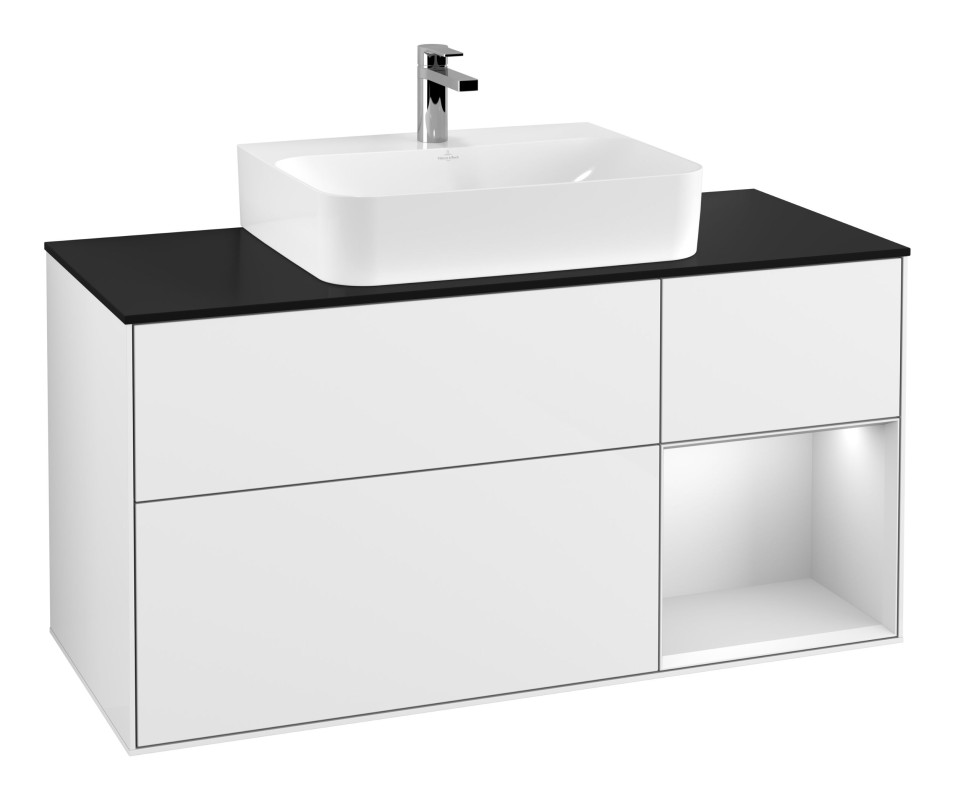 Тумба под раковину Villeroy & Boch Finion 120х50,1 см с подсветкой МДФ глянцевый белый лак/стекло черное матовое G172MTGF