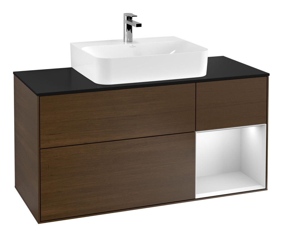 Тумба под раковину Villeroy & Boch Finion 120х50,1 см с подсветкой МДФ шпон грецкого ореха/стекло черное матовое G172MTGN