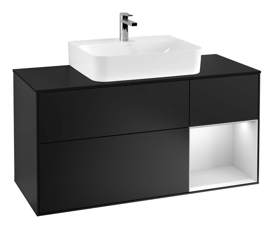 Тумба под раковину Villeroy & Boch Finion 120х50,1 см с подсветкой МДФ черный матовый лак/стекло черное матовое G172MTPD