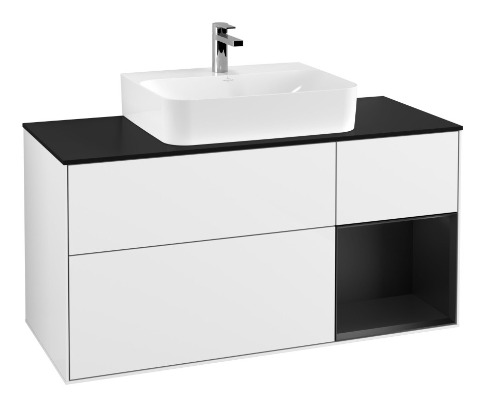 Тумба под раковину Villeroy & Boch Finion 120х50,1 см с подсветкой МДФ глянцевый белый лак/стекло черное матовое G172PDGF