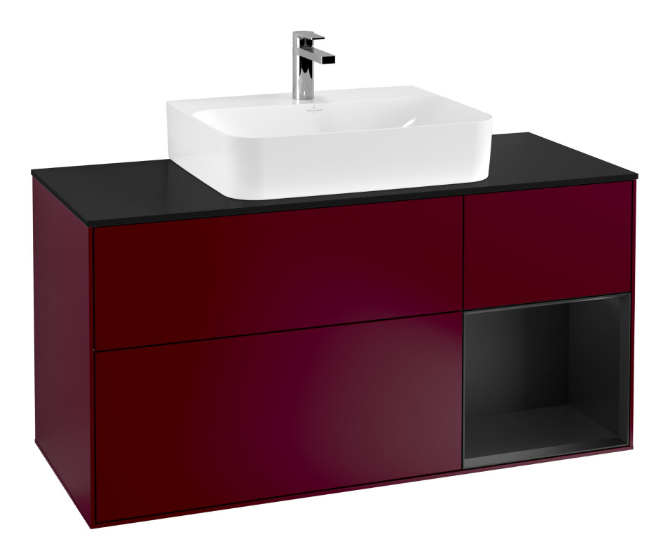 Тумба под раковину Villeroy & Boch Finion 120х50,1 см с подсветкой МДФ пион матовый лак/стекло черное матовое G172PDHB