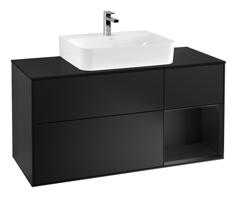 Тумба под раковину Villeroy & Boch Finion 120х50,1 см с подсветкой МДФ черный матовый лак/стекло черное матовое G172PDPD