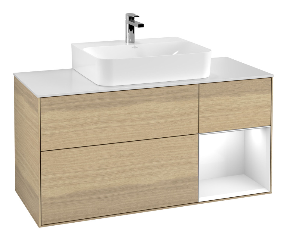 Тумба під раковину Villeroy & Boch Finion 120х50,1 см із підсвічуванням МДФ шпон дуба/скло біле матове G171GFPC