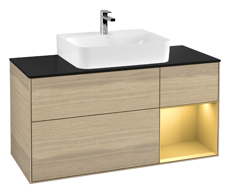 Тумба под раковину Villeroy & Boch Finion 120х50,1 см с подсветкой МДФ шпон дуба/стекло черное матовое G172HFPC