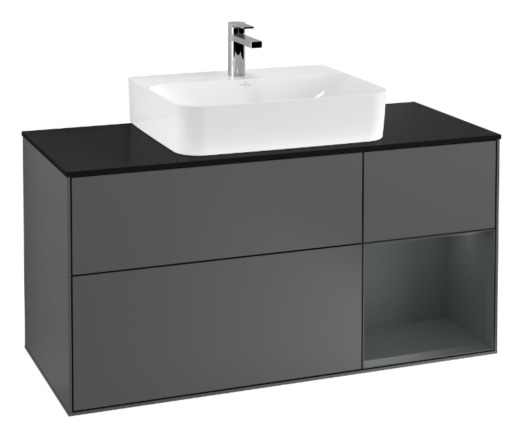 Тумба под раковину Villeroy & Boch Finion 120х50,1 см с подсветкой МДФ антрацит матовый лак/стекло черное матовое G172HGGK