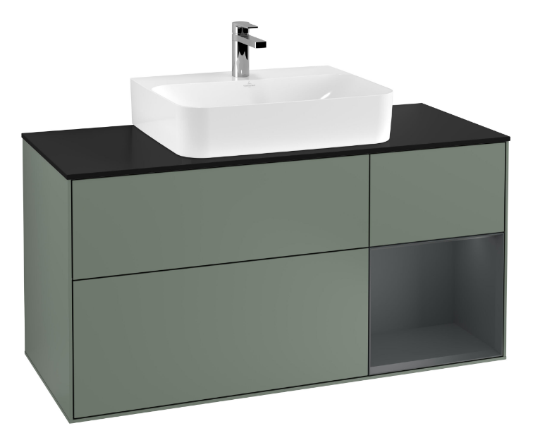 Тумба под раковину Villeroy & Boch Finion 120х50,1 см с подсветкой МДФ оливковый матовый лак/стекло черное матовое G172HGGM