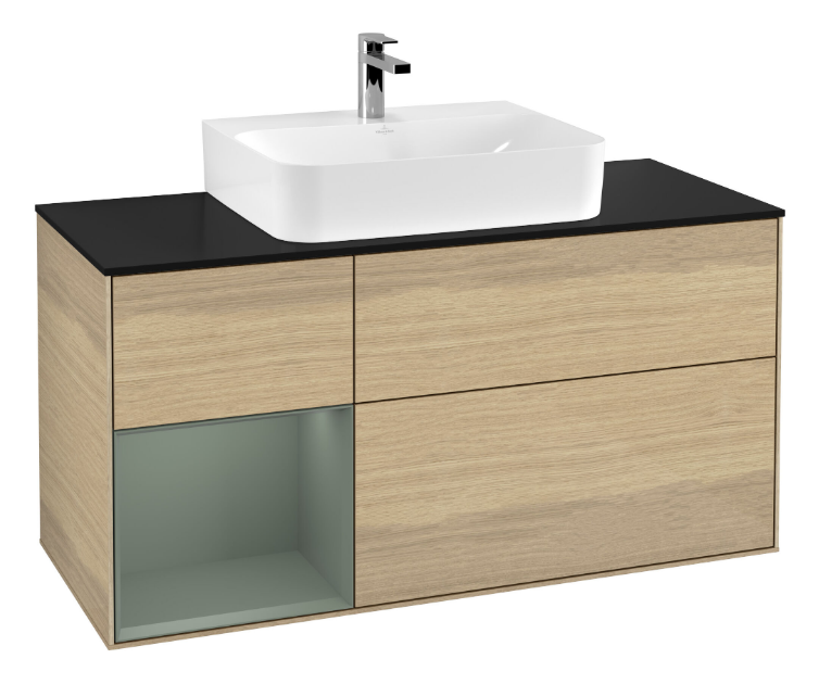 Тумба под раковину Villeroy & Boch Finion 120х50,1 см с подсветкой МДФ шпон дуба/стекло черное матовое G162GMPC