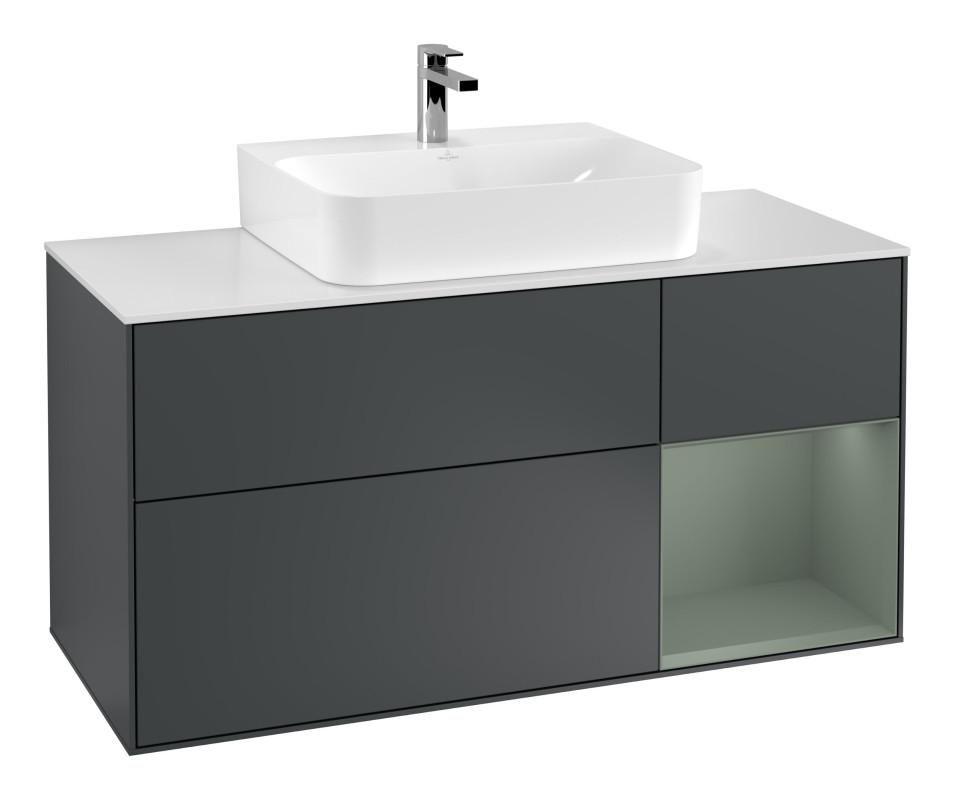 Тумба под раковину Villeroy & Boch Finion 120х50,1 см с подсветкой МДФ темно-синий матовый лак/стекло белое матовое G171GMHG