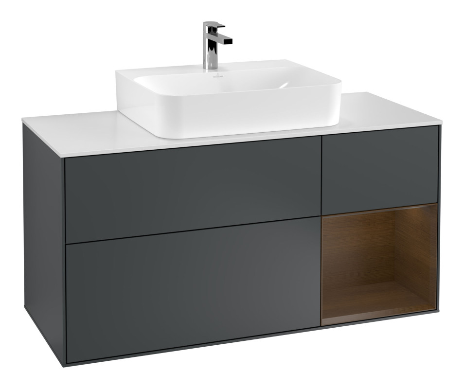 Тумба под раковину Villeroy & Boch Finion 120х50,1 см с подсветкой МДФ темно-синий матовый лак/стекло белое матовое G171GNHG