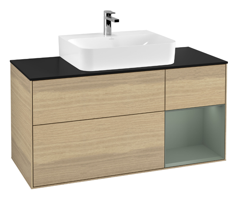 Тумба под раковину Villeroy & Boch Finion 120х50,1 см с подсветкой МДФ шпон дуба/стекло черное матовое G172GMPC