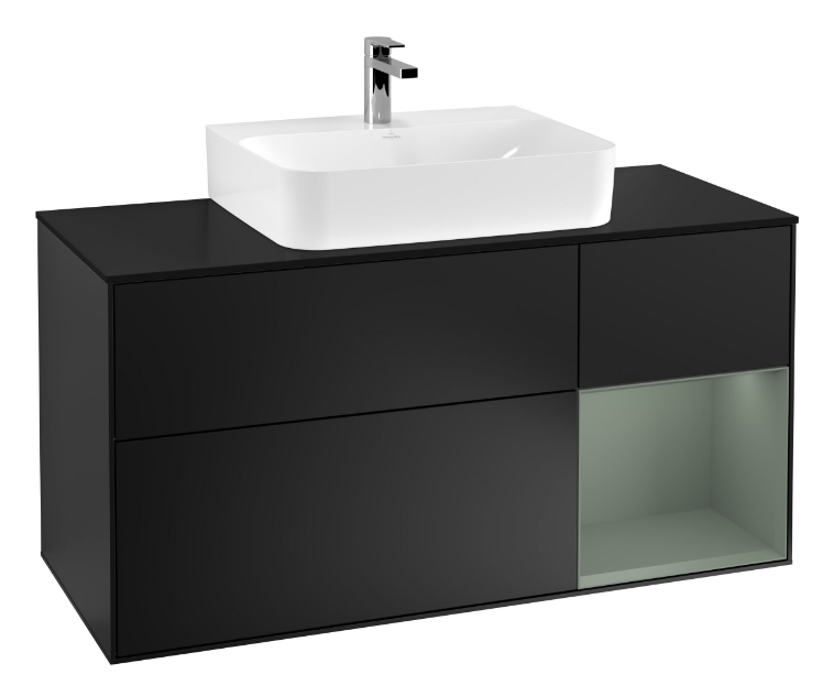 Тумба под раковину Villeroy & Boch Finion 120х50,1 см с подсветкой МДФ черный матовый лак/стекло черное матовое G172GMPD