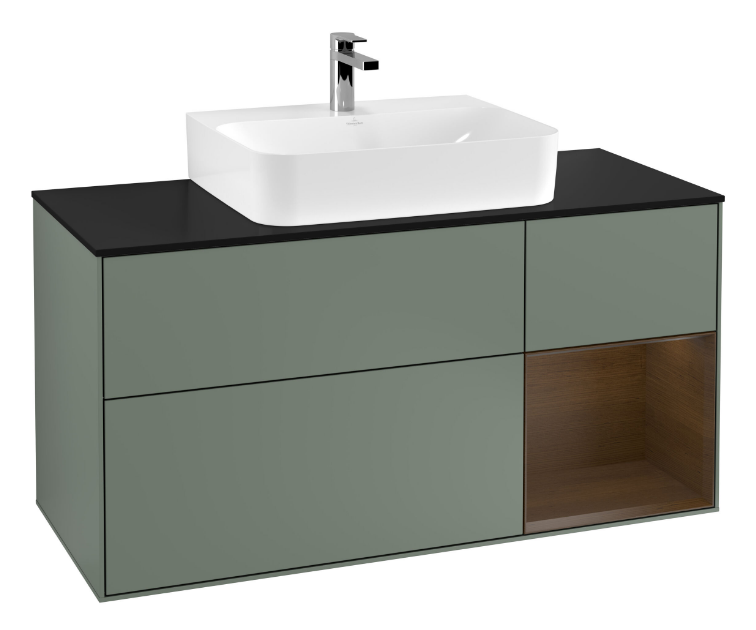 Тумба под раковину Villeroy & Boch Finion 120х50,1 см с подсветкой МДФ оливковый матовый лак/стекло черное матовое G172GNGM