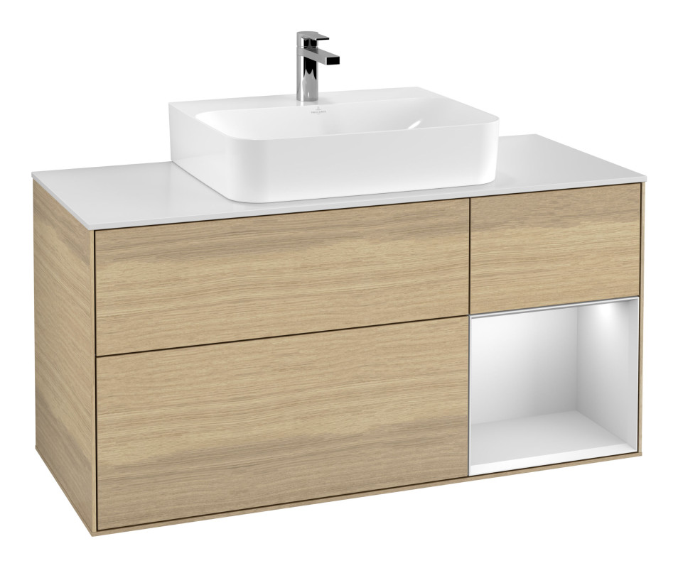 Тумба под раковину Villeroy & Boch Finion 120х50,1 см с подсветкой МДФ шпон дуба/стекло белое матовое G171MTPC