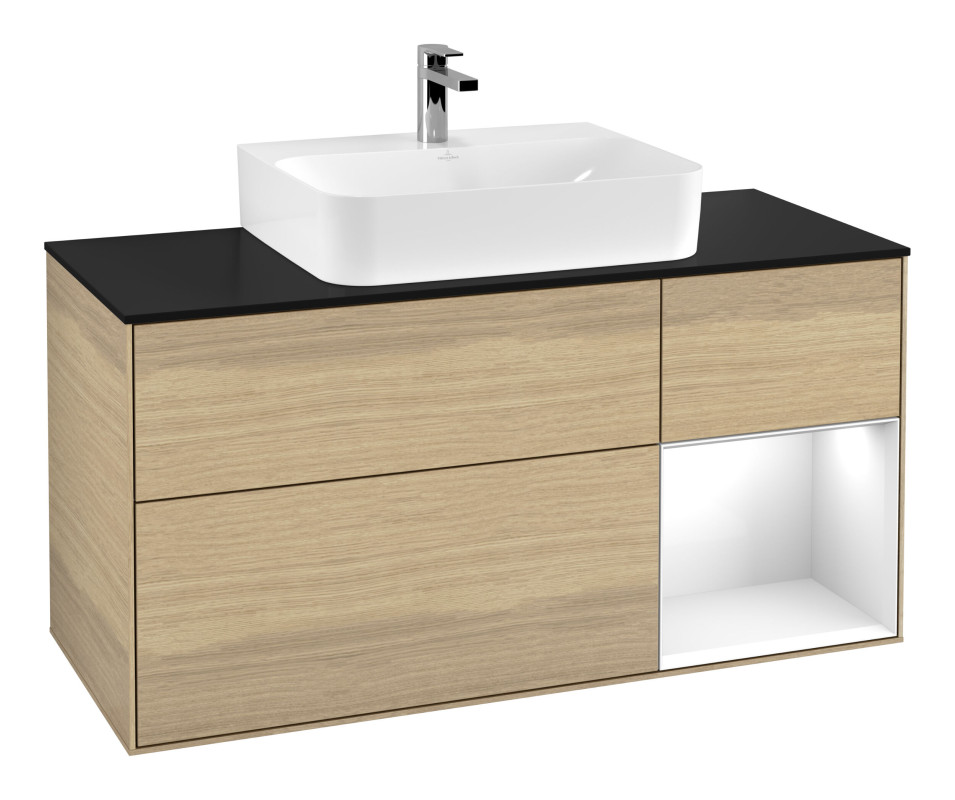 Тумба под раковину Villeroy & Boch Finion 120х50,1 см с подсветкой МДФ шпон дуба/стекло черное матовое G172GFPC