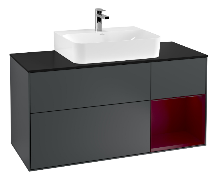 Тумба под раковину Villeroy & Boch Finion 120х50,1 см с подсветкой МДФ темно-синий матовый лак/стекло черное матовое G172HBHG