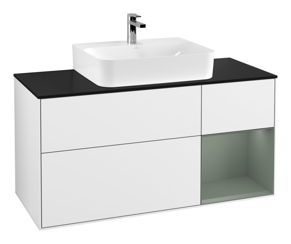 Тумба під раковину Villeroy & Boch Finion 120х50,1 см із підсвічуванням МДФ білий глянцевий лак/скло чорне матове G172GMGF