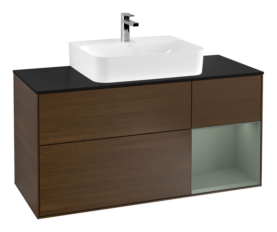 Тумба под раковину Villeroy & Boch Finion 120х50,1 см с подсветкой МДФ шпон грецкого ореха/стекло черное матовое G172GMGN