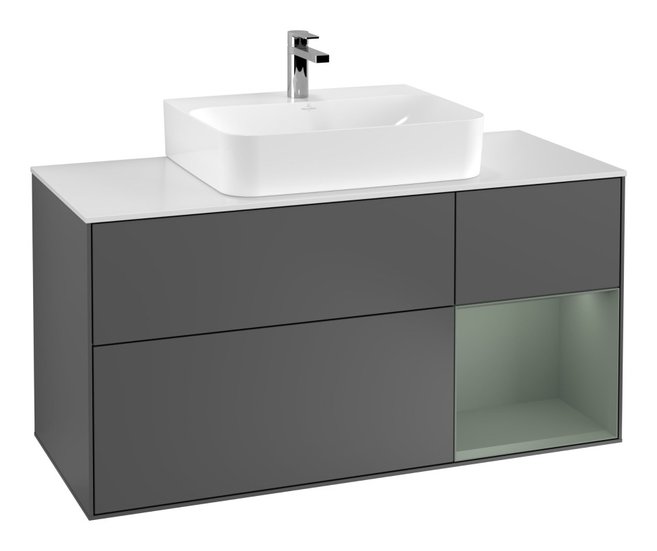 Тумба під раковину Villeroy & Boch Finion 120х50,1 см із підсвічуванням МДФ антрацит матовий лак/скло біле матове G171GMGK