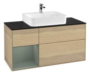 Тумба під раковину Villeroy & Boch Finion 120х50,1 см із підсвічуванням МДФ шпон дуба/скло чорне матове  G162GMPC