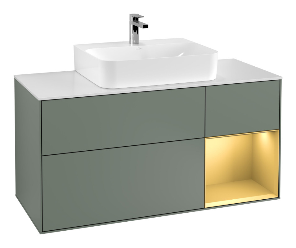 Тумба під раковину Villeroy & Boch Finion 120х50,1 см із підсвічуванням МДФ оливковий матовий лак/скло біле матове G171HFGM