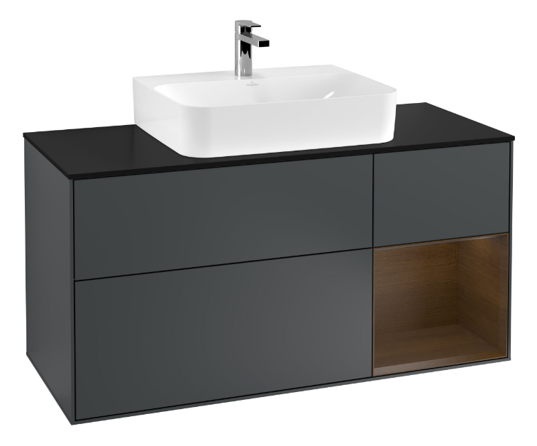 Тумба під раковину Villeroy & Boch Finion 120х50,1 см із підсвічуванням МДФ темно-синій матовий лак/скло чорне матове G172GNHG