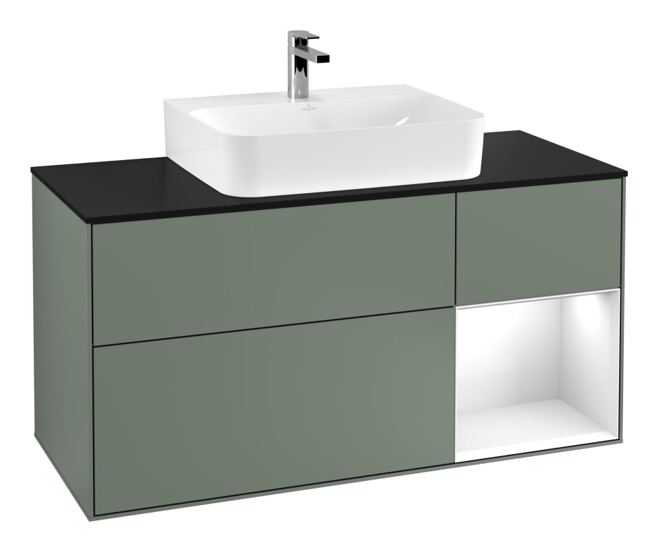 Тумба под раковину Villeroy & Boch Finion 120х50,1 см с подсветкой МДФ оливковый матовый лак/стекло черное матовое G172GFGM