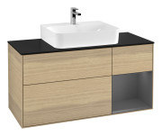 Тумба під раковину Villeroy & Boch Finion 120х50,1 см із підсвічуванням МДФ шпон дуба/скло чорне матове G172GKPC