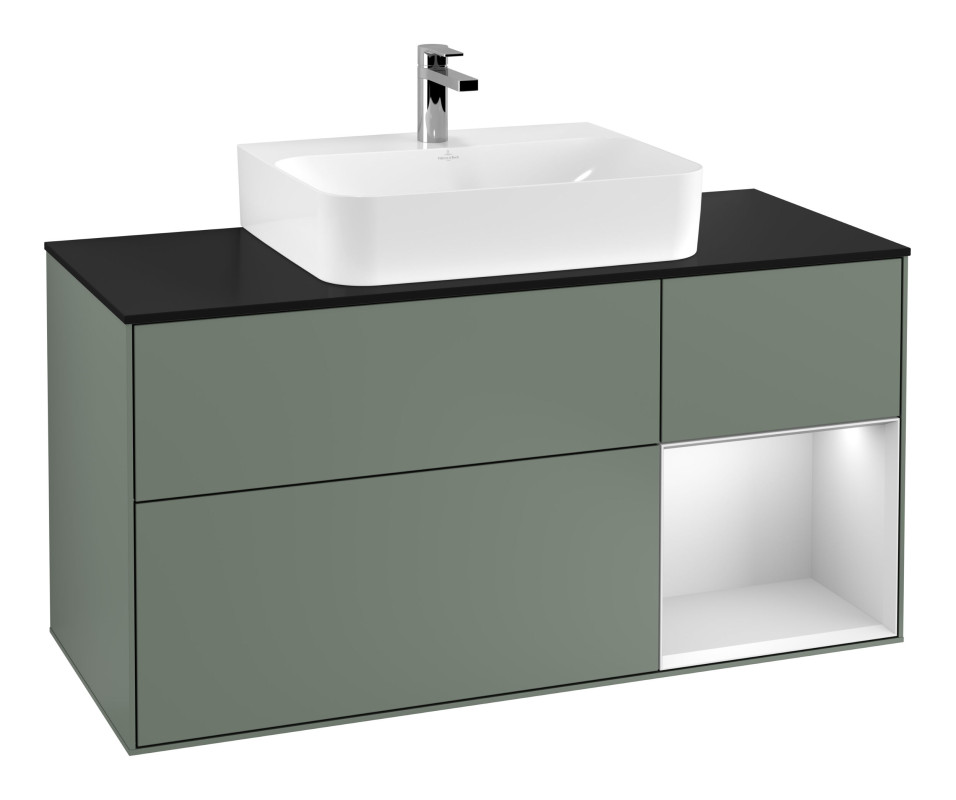 Тумба під раковину Villeroy & Boch Finion 120х50,1 см із підсвічуванням МДФ оливковий матовий лак/скло чорне матове G172MTGM