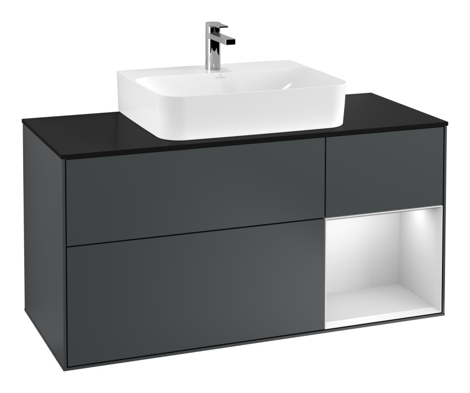 Тумба под раковину Villeroy & Boch Finion 120х50,1 см с подсветкой МДФ темно-синий матовый лак/стекло черное матовое G172MTHG