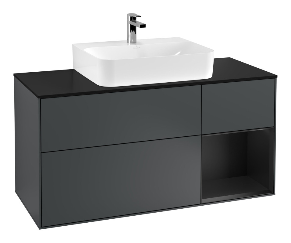 Тумба під раковину Villeroy & Boch Finion 120х50,1 см із підсвічуванням МДФ темно-синій матовий лак/скло чорне матове G172PDHG