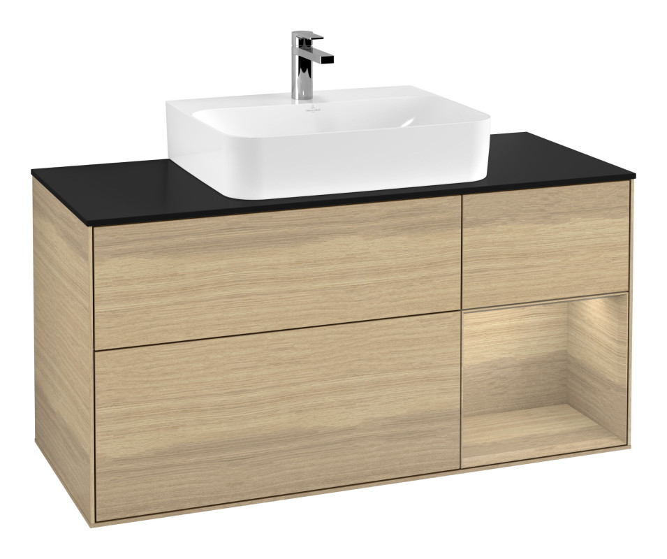 Тумба под раковину Villeroy & Boch Finion 120х50,1 см с подсветкой МДФ шпон дуба/стекло черное матовое G172PCPC