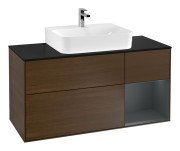 Тумба под раковину Villeroy & Boch Finion 120х50,1 см с подсветкой МДФ шпон грецкого ореха/стекло черное матовое G172HGGN