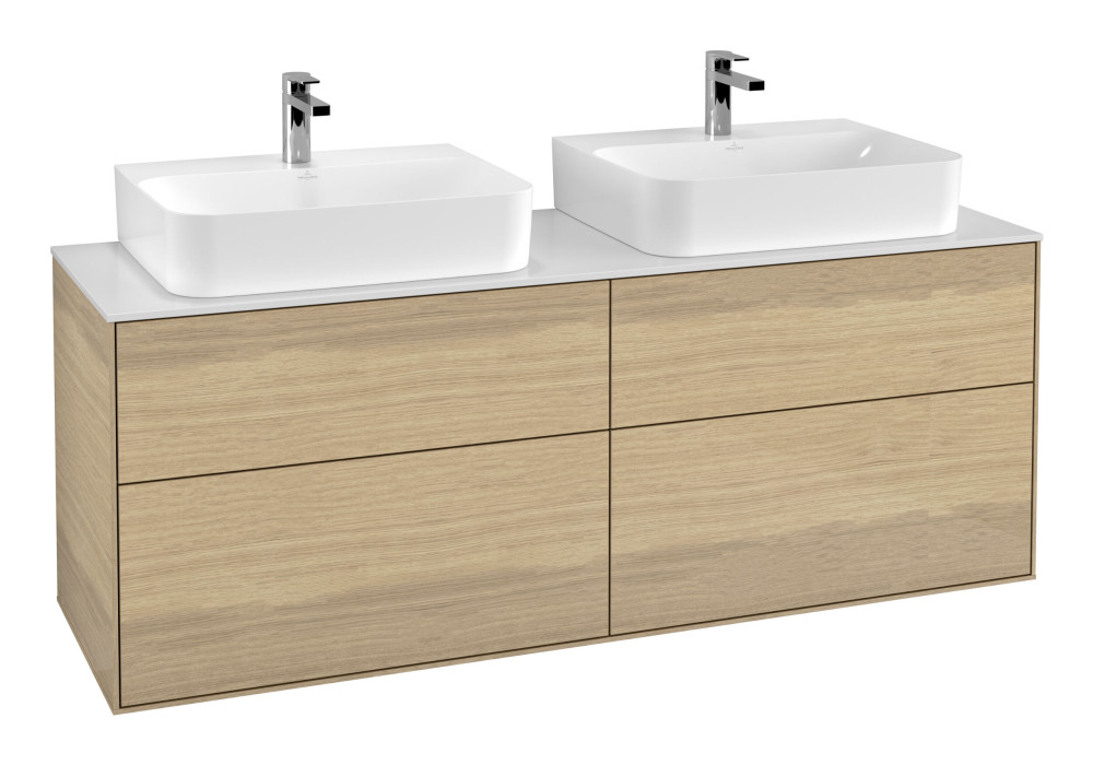 Тумба під раковину Villeroy & Boch Finion 160х50,1 см МДФ шпон дуба/скло біле матове F18100PC