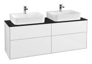Тумба під раковину Villeroy & Boch Finion 160х50,1 см з підсвічуванням МДФ білий глянцевий лак/скло чорне матове G18200GF