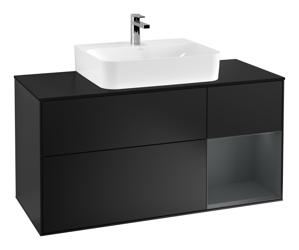 Тумба под раковину Villeroy & Boch Finion 120х50,1 см с подсветкой МДФ черный матовый лак/стекло черное матовое G172HGPD