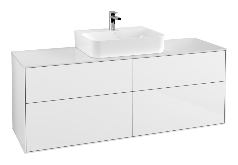 Тумба під раковину Villeroy & Boch Finion 160х50,1 см МДФ білий глянцевий лак/скло біле матове F19100GF