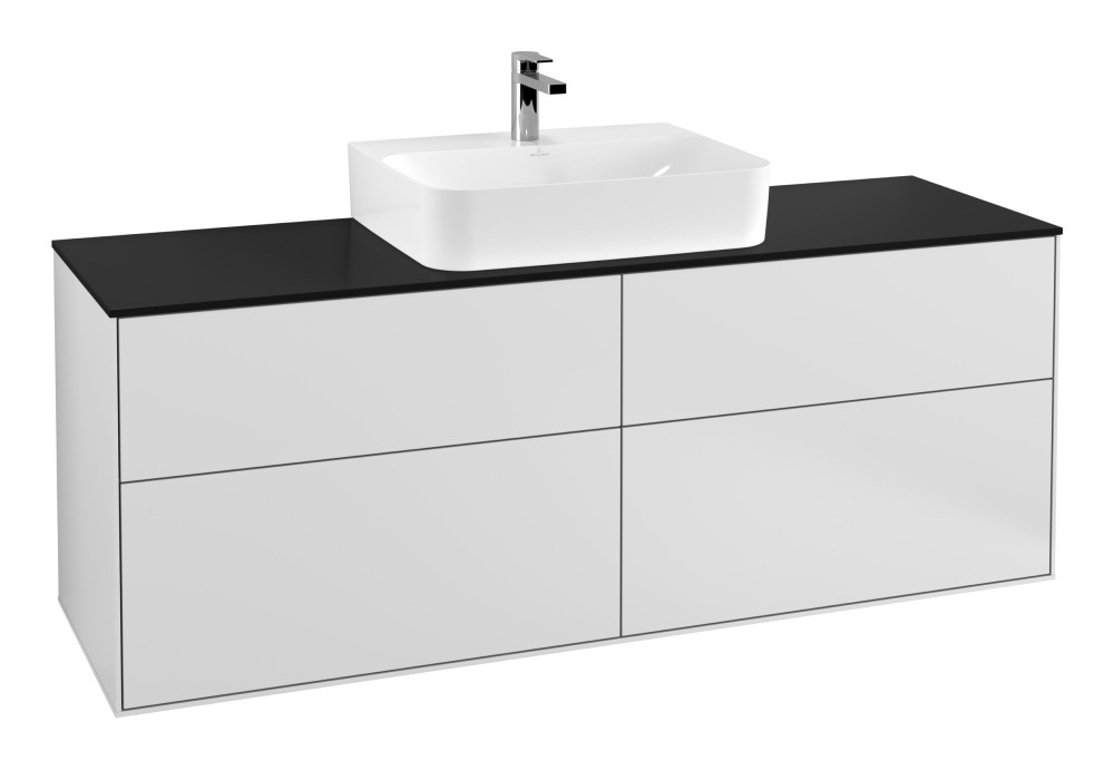 Тумба под раковину Villeroy & Boch Finion 160х50,1 см МДФ белый матовый лак/стекло черное матовое F19200MT