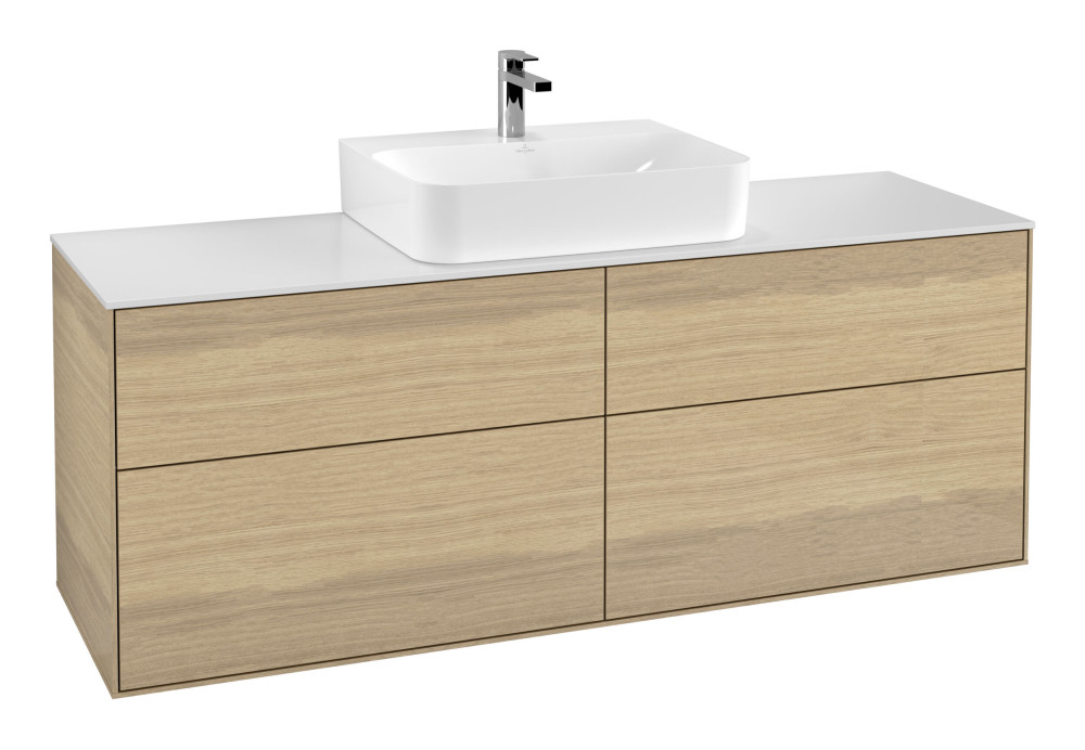 Тумба под раковину Villeroy & Boch Finion 160х50,1 см с подсветкой МДФ шпон дуба/стекло белое матовое G19100PC