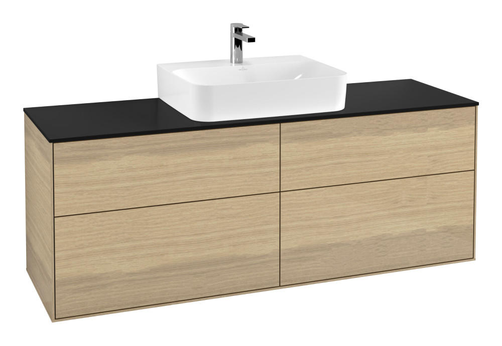 Тумба під раковину Villeroy & Boch Finion 160х50,1 см із підсвічуванням МДФ шпон дуба/скло чорне матове G19200PC