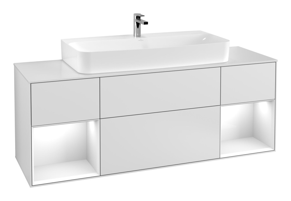 Тумба под раковину Villeroy & Boch Finion 160х50,1 см с подсветкой МДФ белый матовый лак/стекло белое матовое F211GFMT