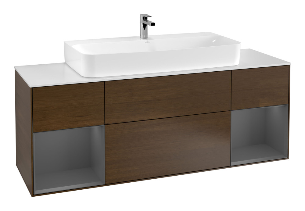 Тумба под раковину Villeroy & Boch Finion 160х50,1 см с подсветкой МДФ шпон грецкого ореха/стекло белое матовое F211GKGN