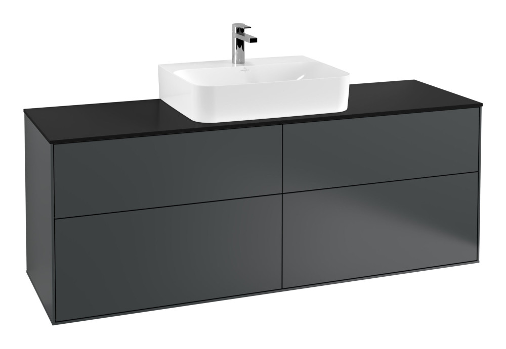 Тумба під раковину Villeroy & Boch Finion 160х50,1 см із підсвічуванням МДФ темно-синій матовий лак/скло чорне матове G19200HG