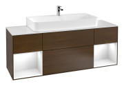 Тумба под раковину Villeroy & Boch Finion 160х50,1 см с подсветкой МДФ шпон грецкого ореха/стекло белое матовое F211GFGN