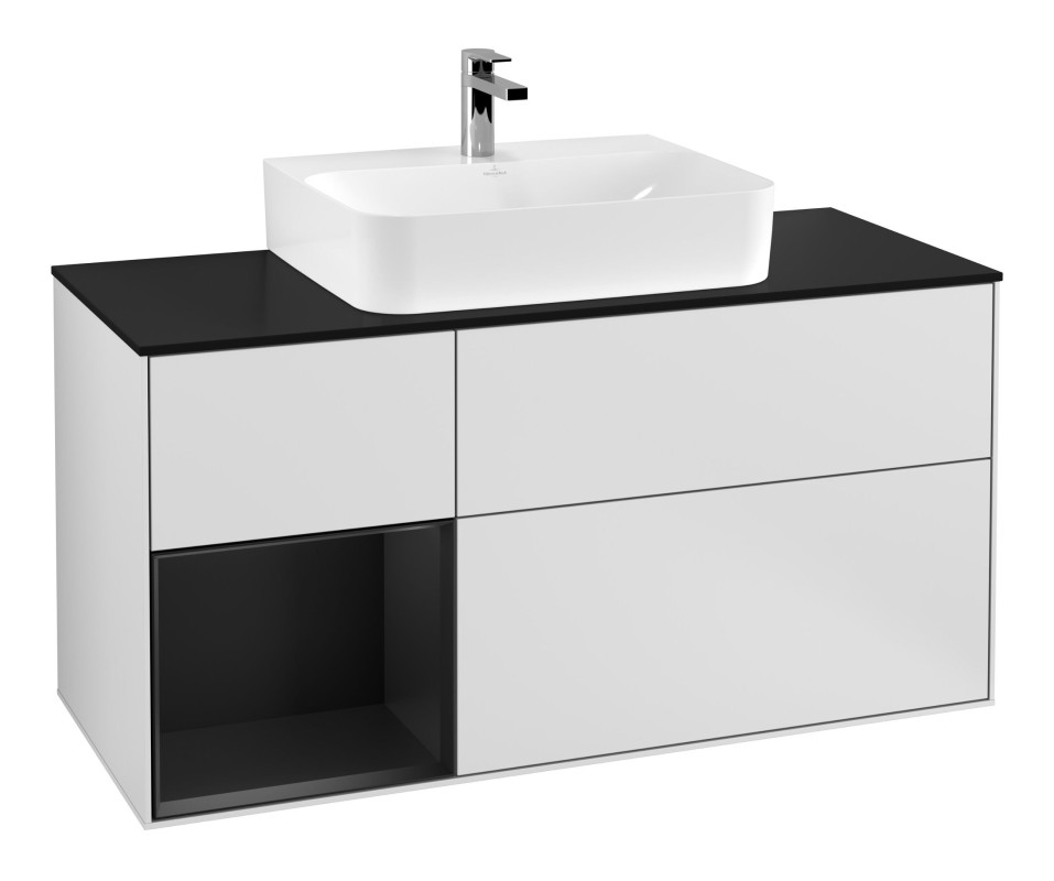 Тумба под раковину Villeroy & Boch Finion 120х50,1 см с подсветкой МДФ белый матовый лак/стекло черное матовое F162PDMT