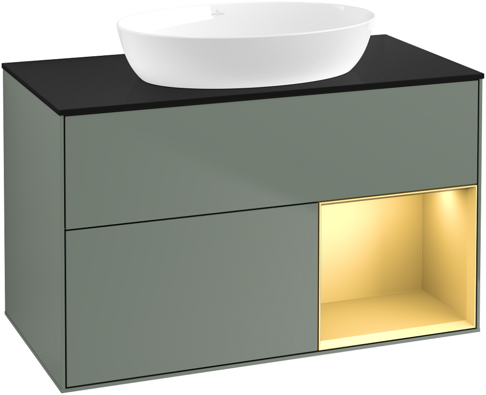 Тумба под раковину Villeroy & Boch Finion 100х50,1 см с подсветкой МДФ оливковый матовый лак/стекло черное матовое GA22HFGM